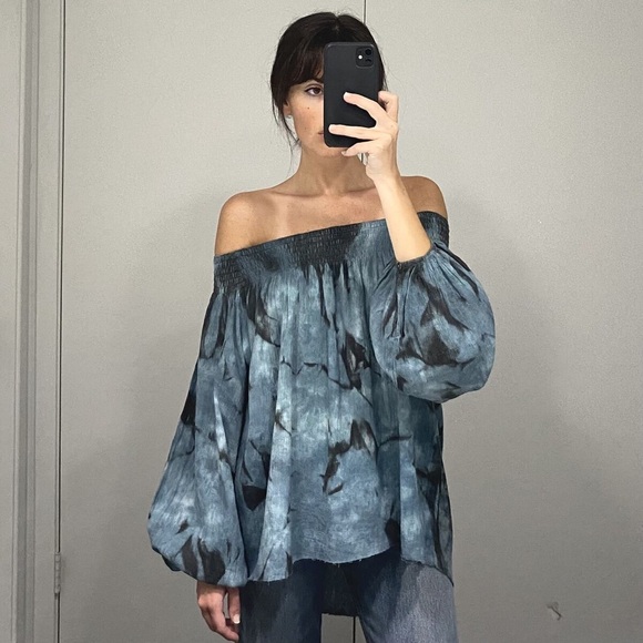 One X One Teaspoon Off the shoulder Tie Dye top Blue Size M - Picture 5 of 9